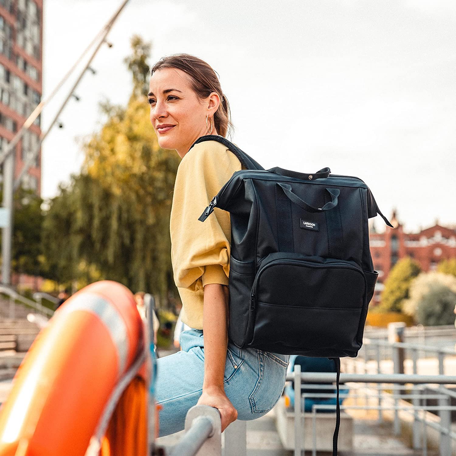 Larkson Mochila Mujer Negra LARKSON Mochila Mujer Negra No 5, Mochila Grande para Escuela Mujer alemana